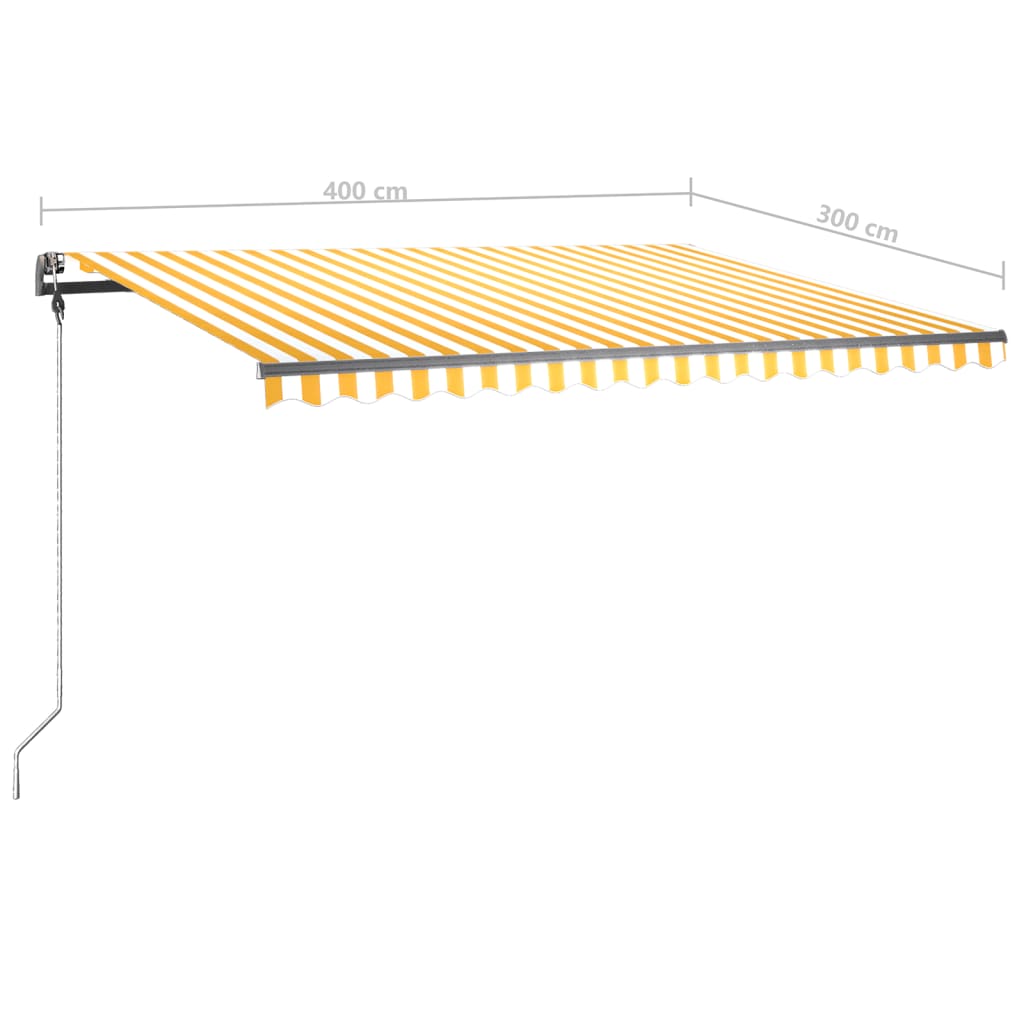 vidaXL izvelkama markīze ar stabu, 400x300 cm, manuāla, dzeltena/balta