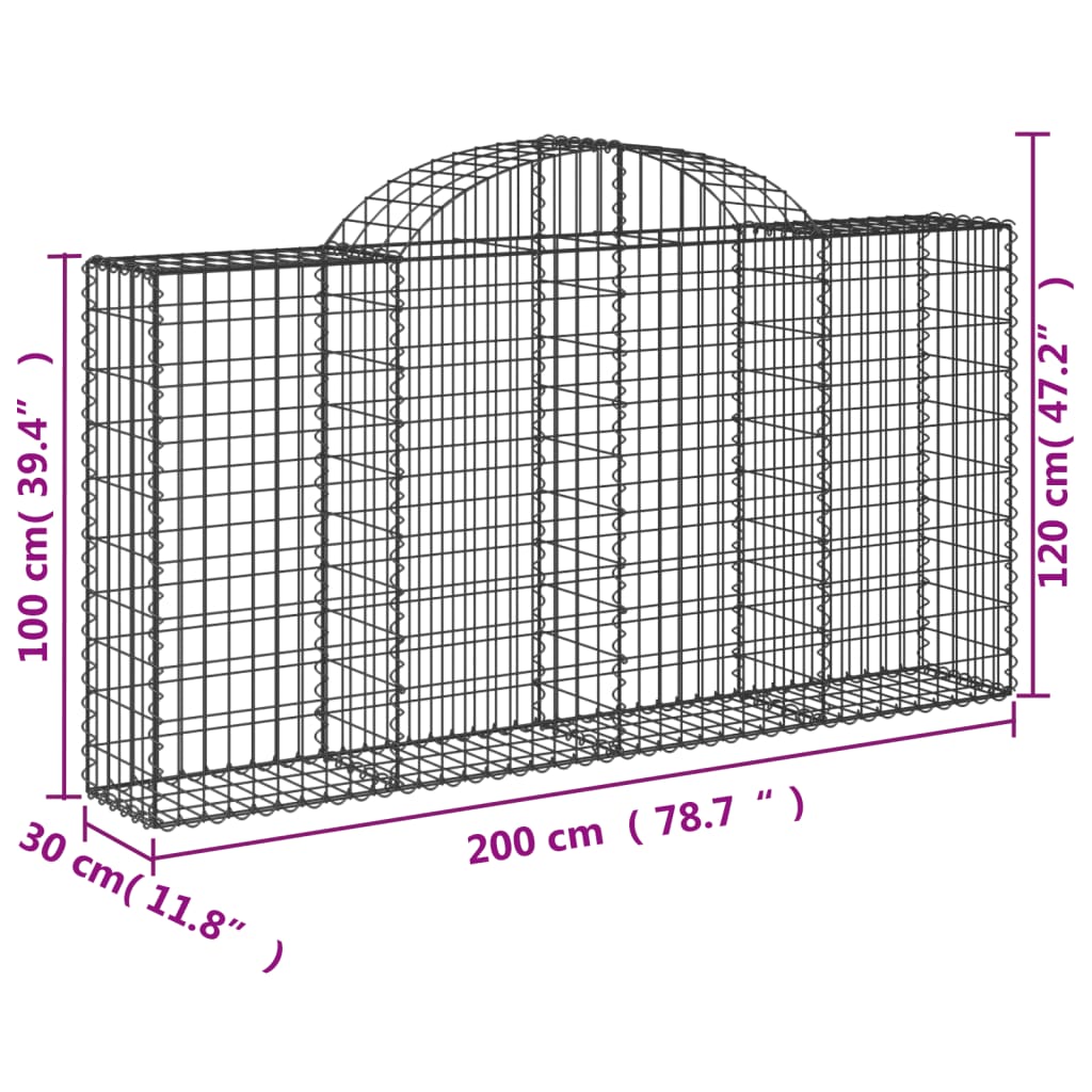 vidaXL arkveida gabiona grozi, 2 gb., 200x30x100/120cm, cinkota dzelzs