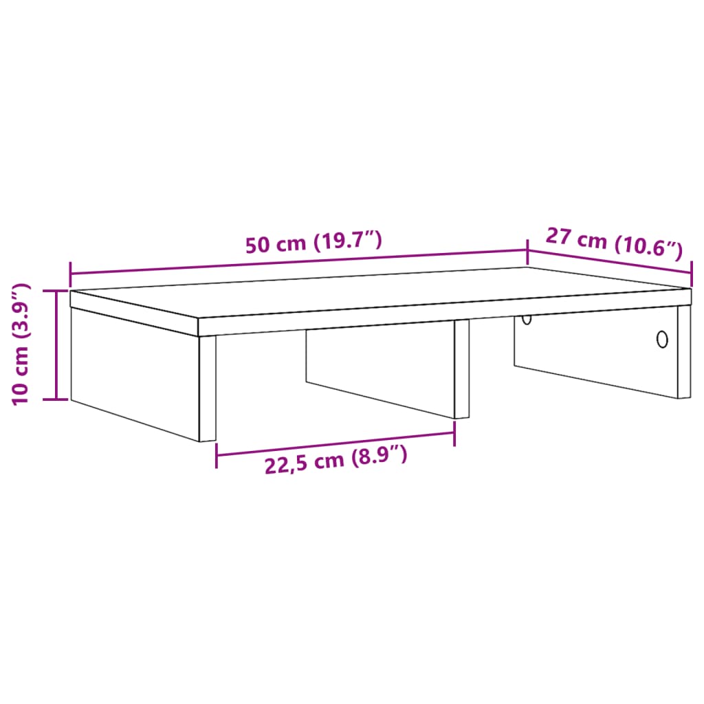 vidaXL monitora paliktnis, ozolkoka, 50x27x10 cm, konstruēts koks