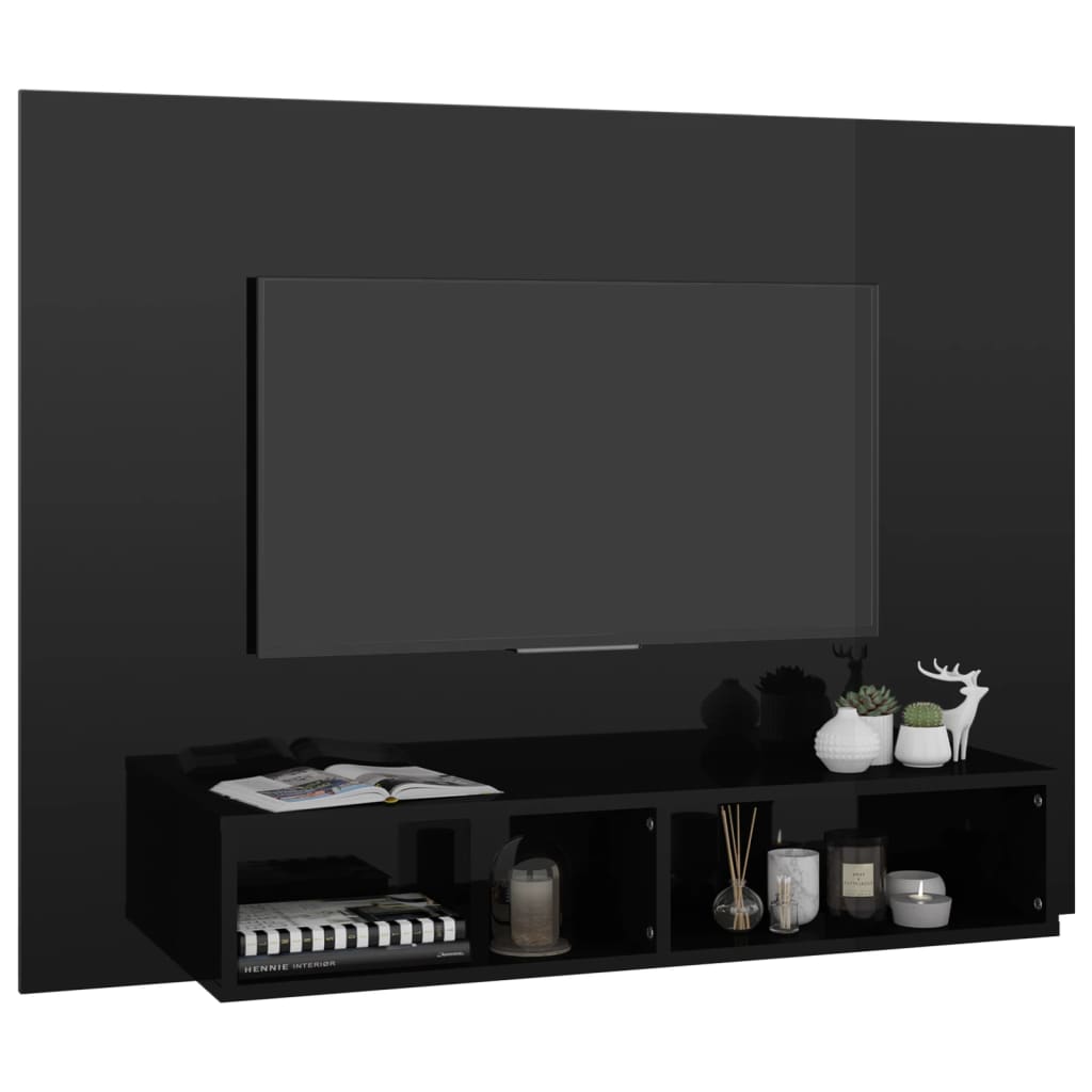 vidaXL sienas TV plaukts spīdīgi melns 120x23,5x90cm inženierijas koks