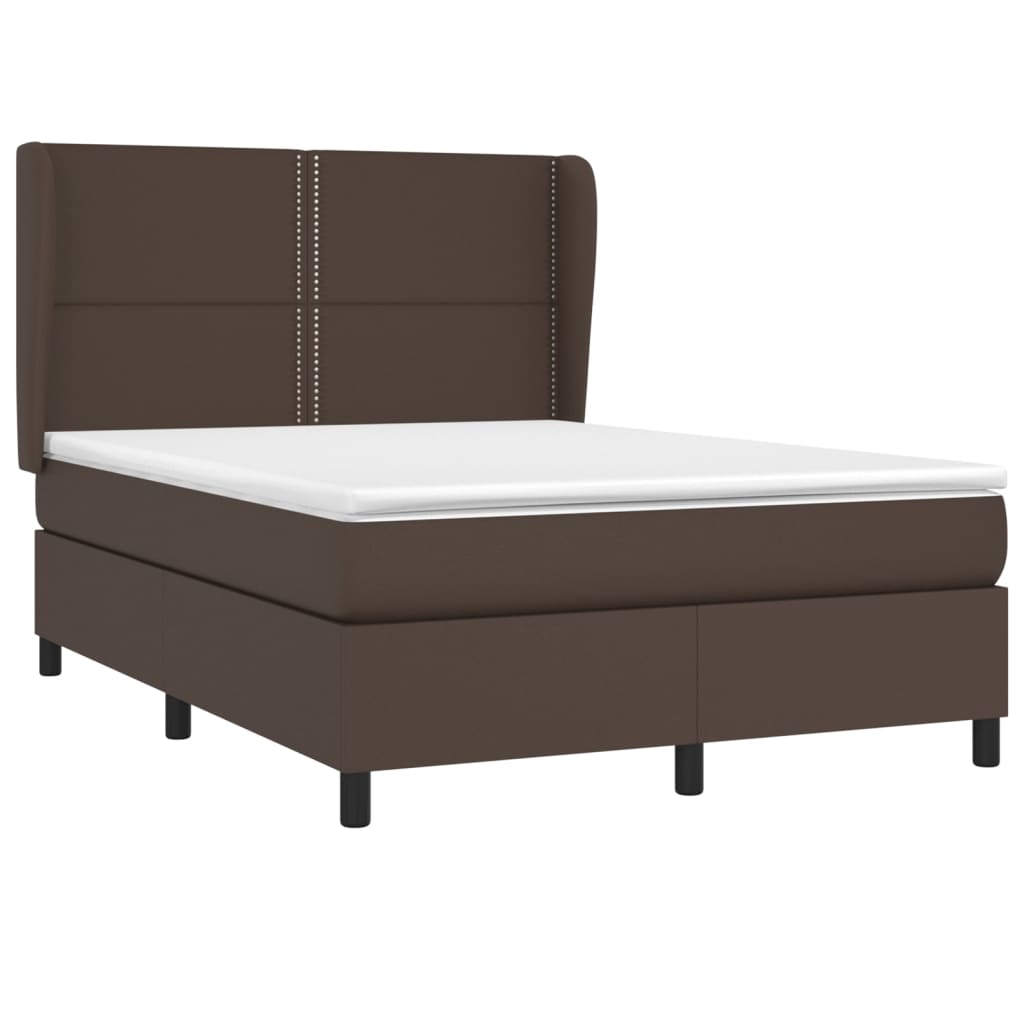 vidaXL atsperu gulta ar matraci, brūna, 140x200 cm, mākslīgā āda