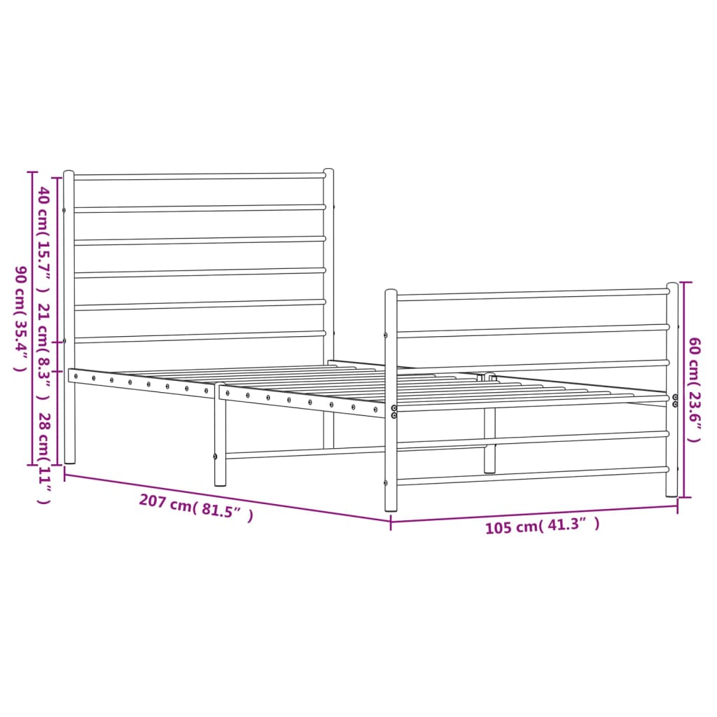 vidaXL gultas rāmis ar galvgali un kājgali, balts metāls, 100x200 cm