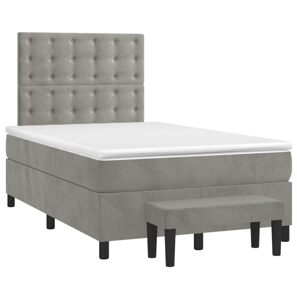 vidaXL atsperu gulta ar matraci, gaiši pelēka samts, 120x190 cm