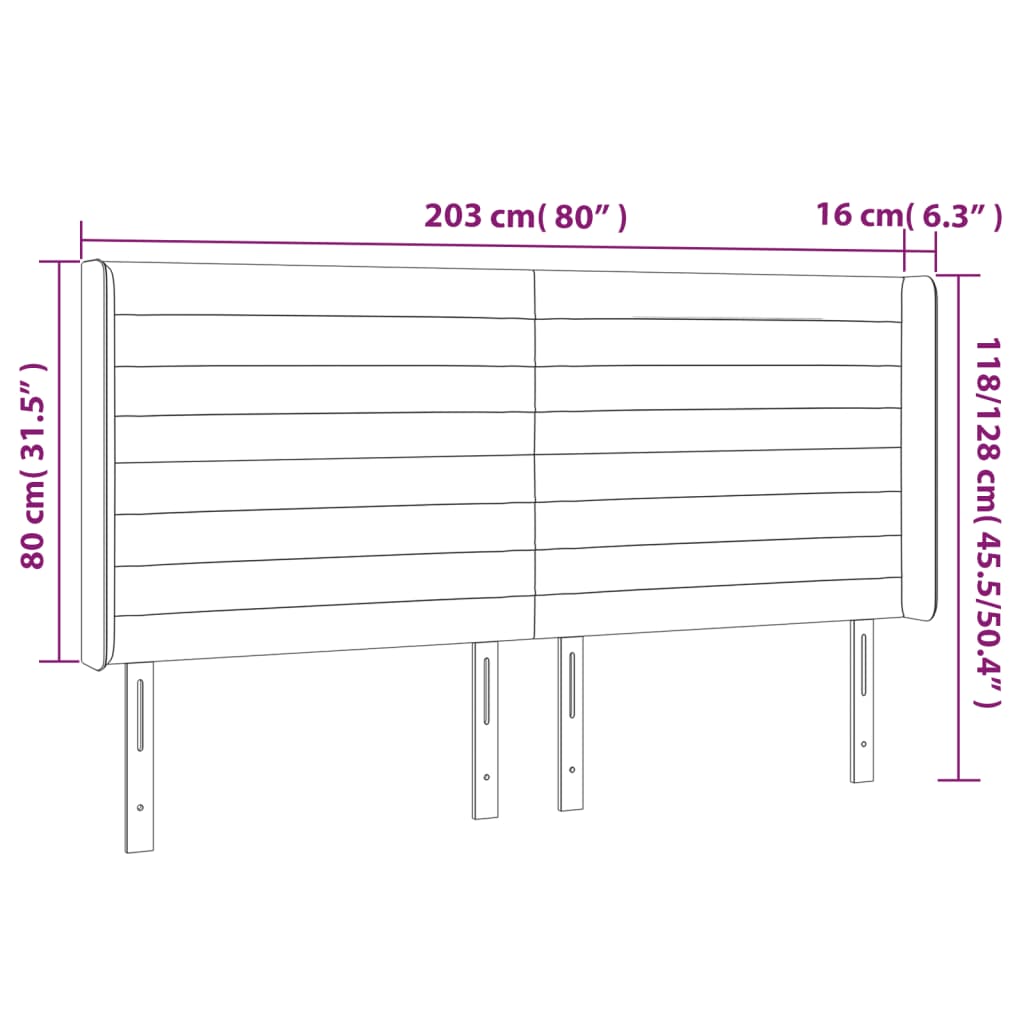 vidaXL galvgalis ar malām, 203x16x118/128 cm, krēmkrāsas audums