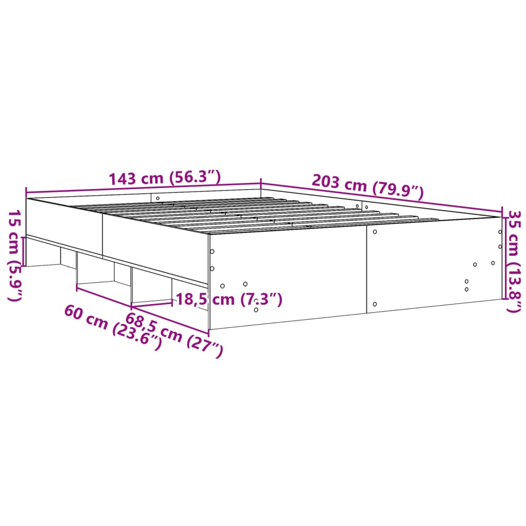 vidaXL gultas rāmis, ozolkoka krāsā, 140x200 cm, inženierijas koks