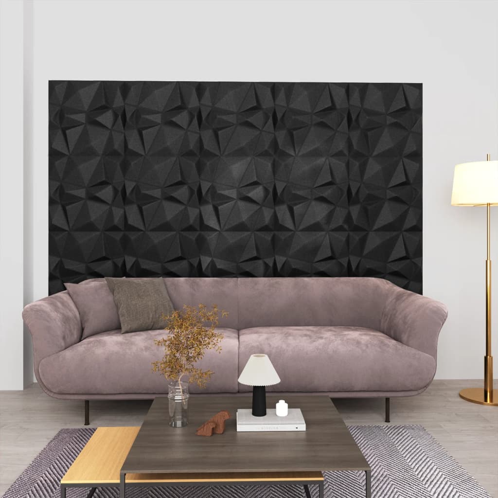 vidaXL 3D sienas paneļi, 48 gab., 50x50 cm, melni dimanti, 12 m²