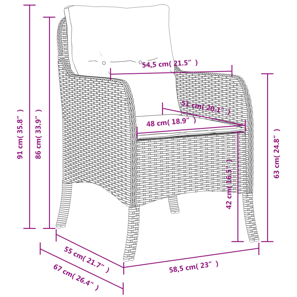 vidaXL dārza krēsli ar matračiem, 2 gab., gaiši pelēka PE rotangpalma