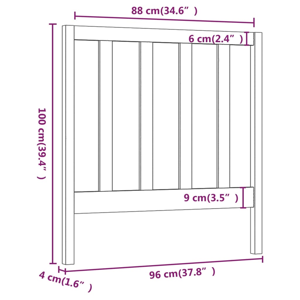 vidaXL gultas galvgalis, 96x4x100 cm, priedes masīvkoks