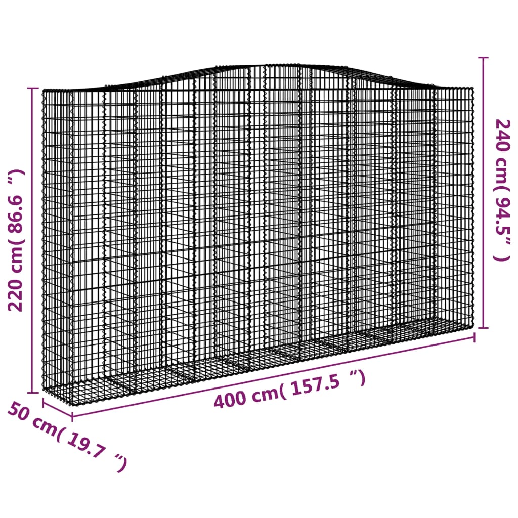 vidaXL arkveida gabiona grozi, 6 gb., 400x50x220/240cm, cinkota dzelzs