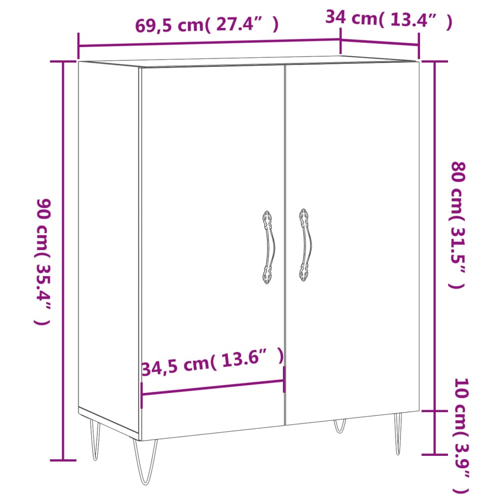 vidaXL kumode, balta, 69,5x34x90 cm, inženierijas koks