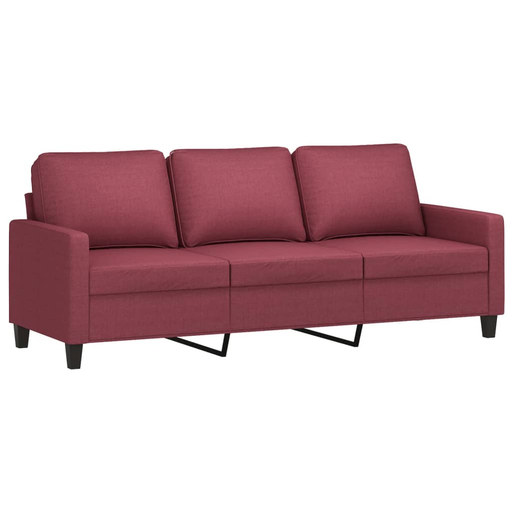 vidaXL trīsvietīgs dīvāns ar kājsoliņu, 180 cm, vīnsarkans audums