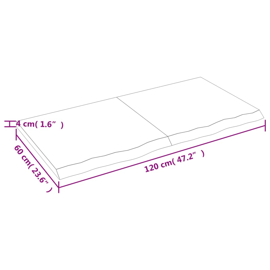 vidaXL galda virsma, gaiši brūna, 120x60x(2-4) cm, ozola masīvkoks