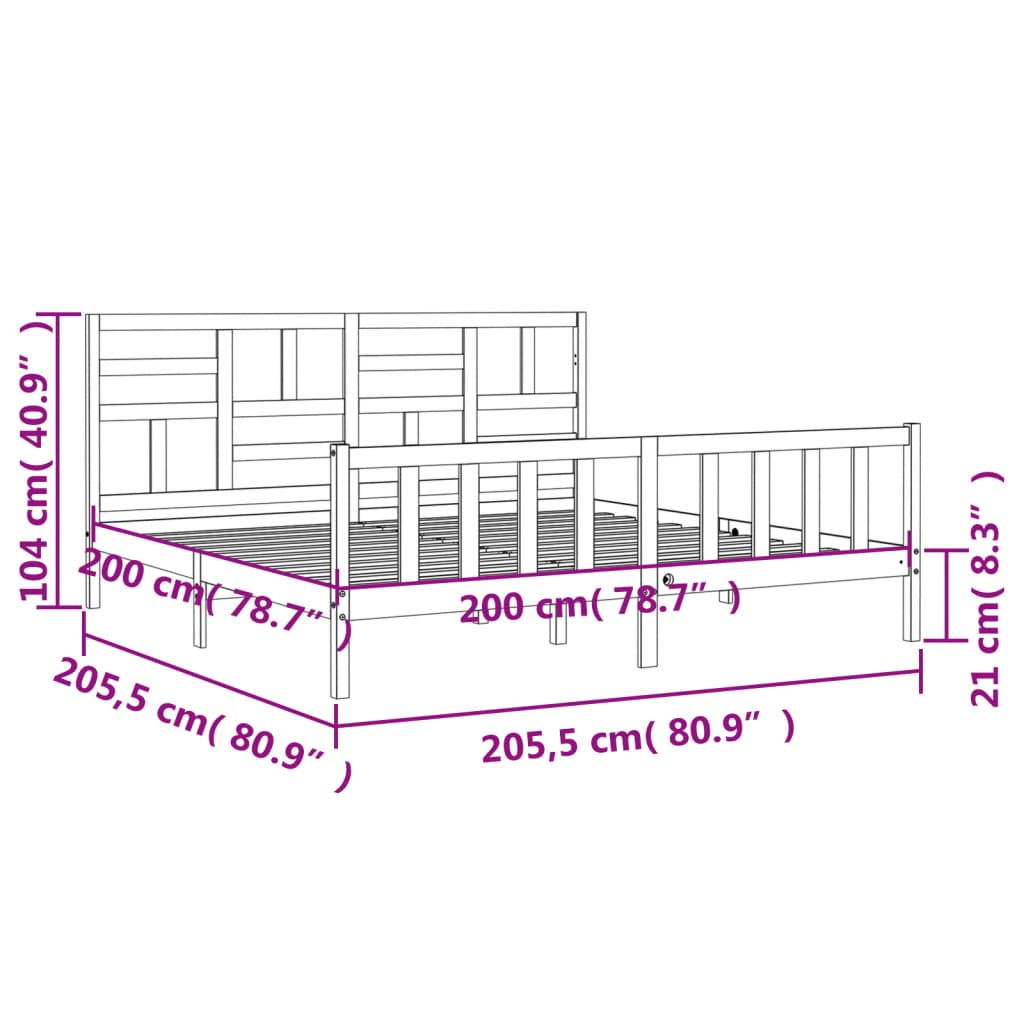 vidaXL gultas rāmis ar galvgali, 200x200 cm, masīvkoks, pelēks