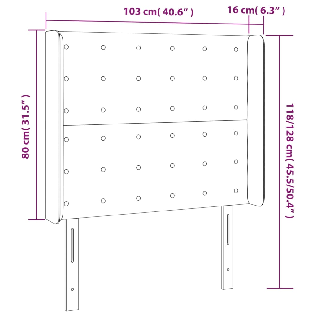 vidaXL gultas galvgalis ar LED, 103x16x118/128 cm, rozā samts