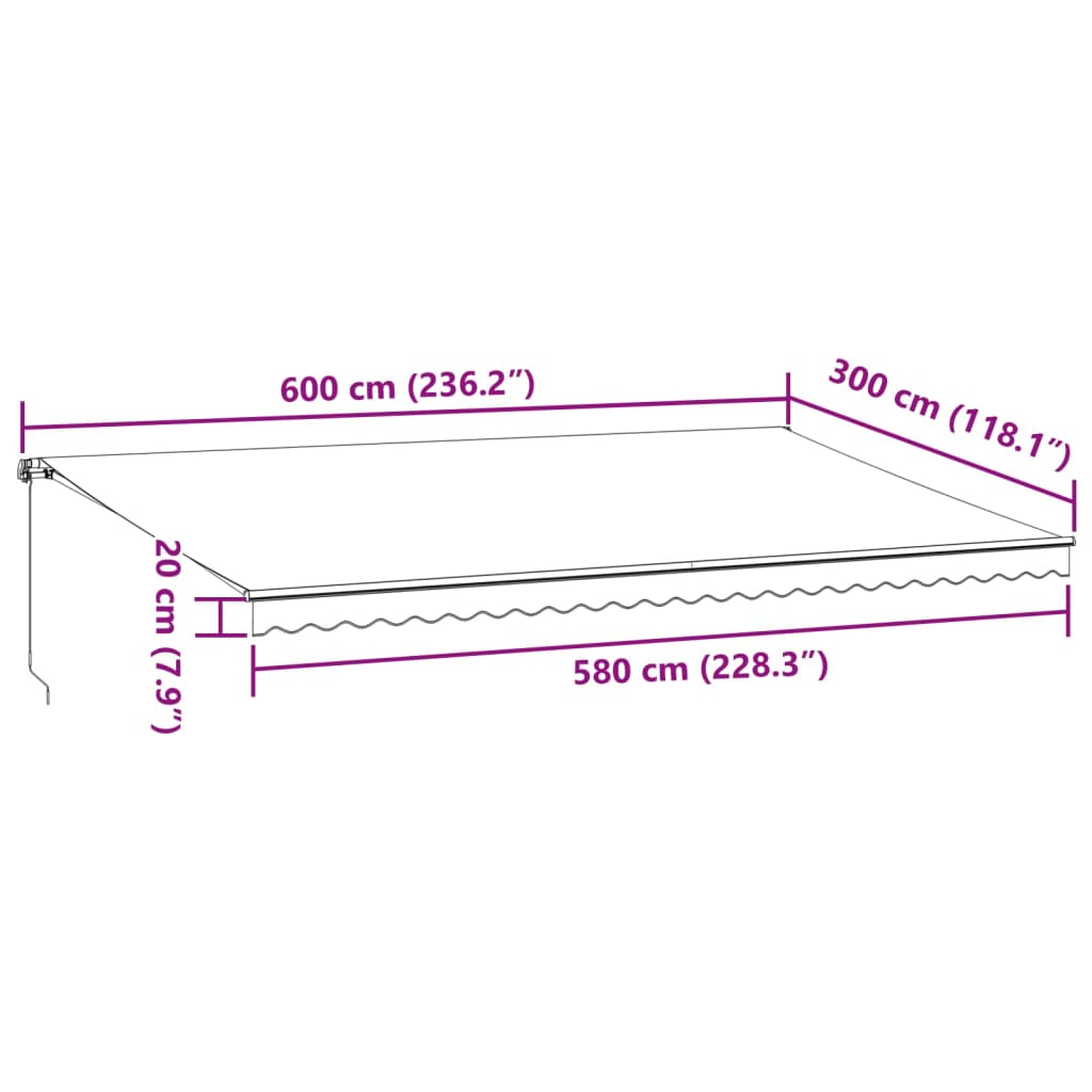 vidaXL izvelkama markīze ar LED, manuāla, 600x300 cm, brūns