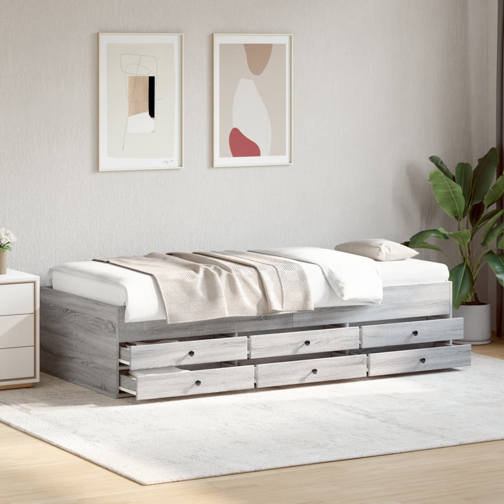 vidaXL dienas gulta ar atvilktnēm, pelēka ozola, 75x190 cm, koks