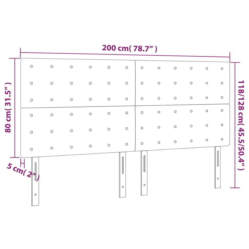 vidaXL gultas galvgalis ar LED, 200x5x118/128 cm, melns samts