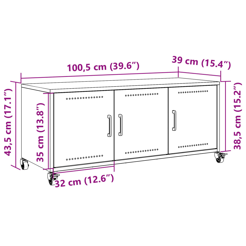 vidaXL TV skapītis, pelēks, 100,5x39x43,5 cm, auksti velmēts tērauds