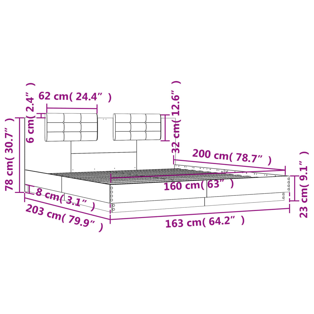 vidaXL gultas rāmis ar galvgali, ozolkoka krāsā, 160x200 cm