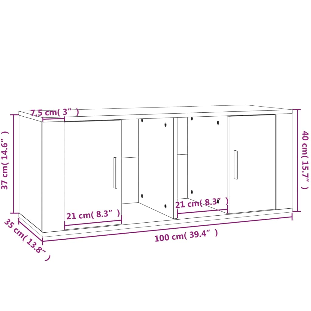 vidaXL TV skapītis, pelēka ozolkoka, 100x35x40 cm, inženierijas koks