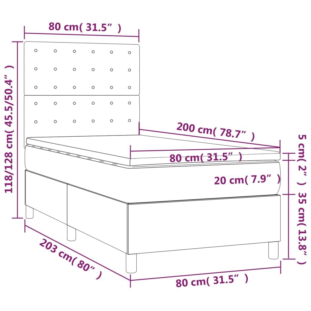 vidaXL atsperu gulta ar matraci, kapučīno, 80x200 cm, mākslīgā āda