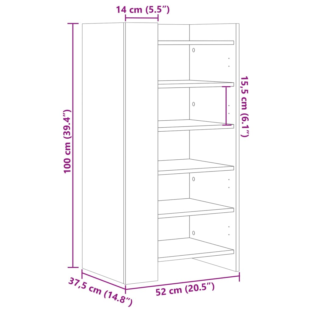 vidaXL apavu plaukts, melns, 52x37,5x100 cm, inženierijas koks