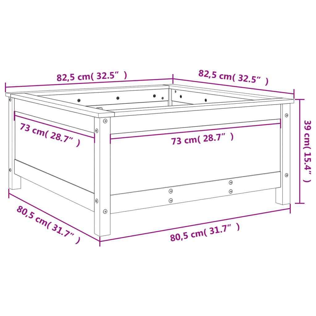 vidaXL dārza puķu kaste, 82,5x82,5x39 cm, priedes masīvkoks