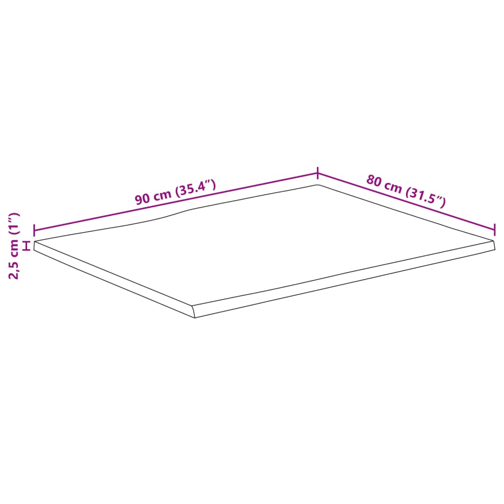 vidaXL galda virsma, 90x80x2,5 cm, neapstrādāts mango masīvkoks