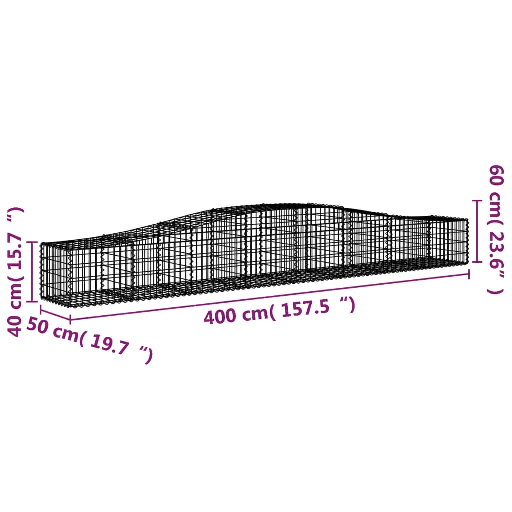 vidaXL arkveida gabiona grozi, 15 gb., 400x50x40/60 cm, cinkota dzelzs