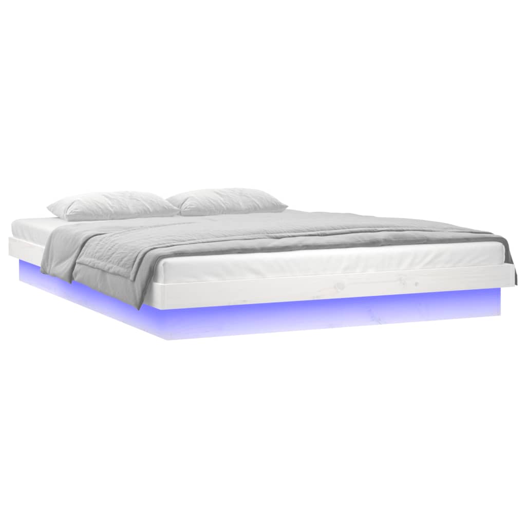 vidaXL gultas rāmis, LED, balts, 135x190, divvietīgs, masīvkoks