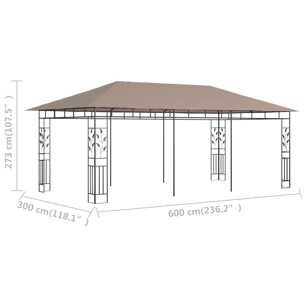 vidaXL dārza nojume ar moskītu tīklu, 6x3x2,73 m, 180g/m², pelēkbrūna