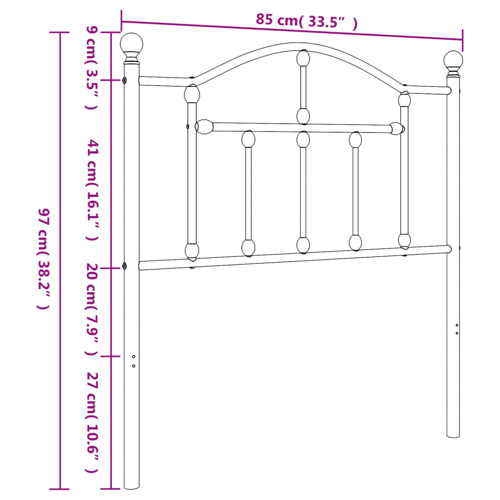 vidaXL gultas galvgalis, metāls, balts, 80 cm