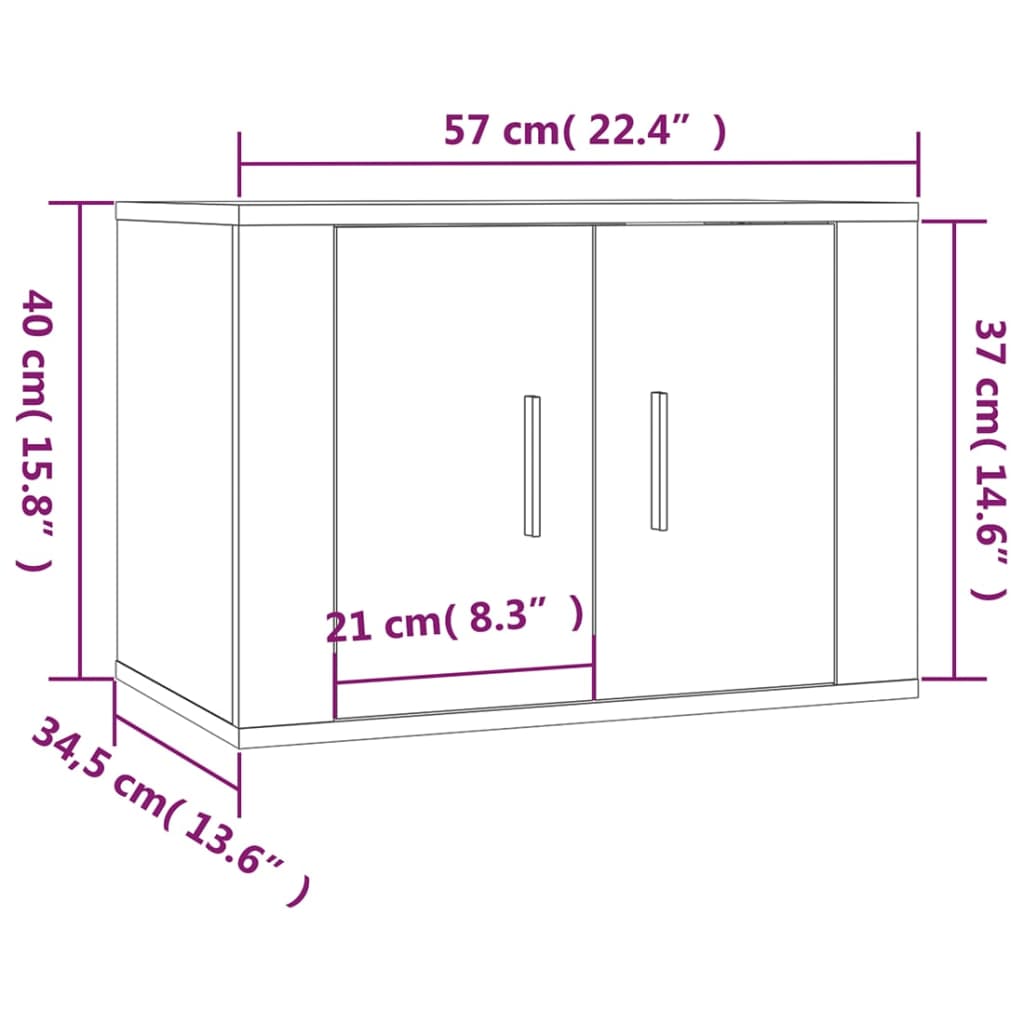 vidaXL sienas TV skapīši, 3 gab., balti, 57x34,5x40 cm