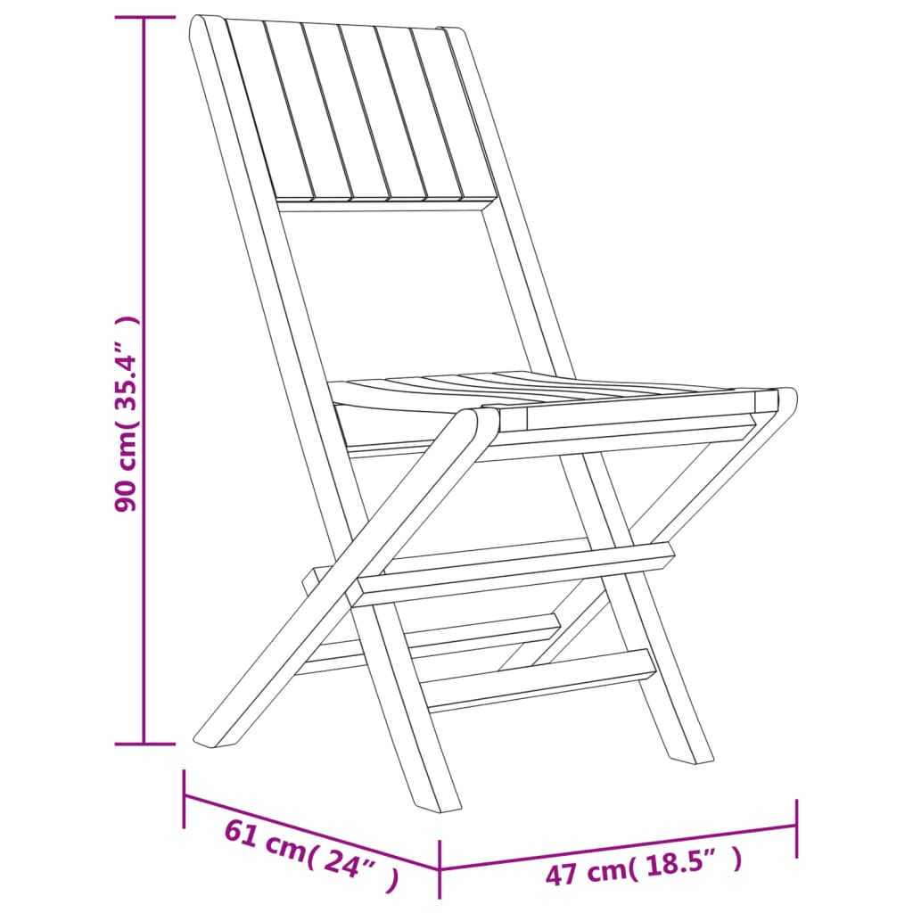 vidaXL saliekami dārza krēsli, 4 gab., 47x61x90 cm, masīvs tīkkoks
