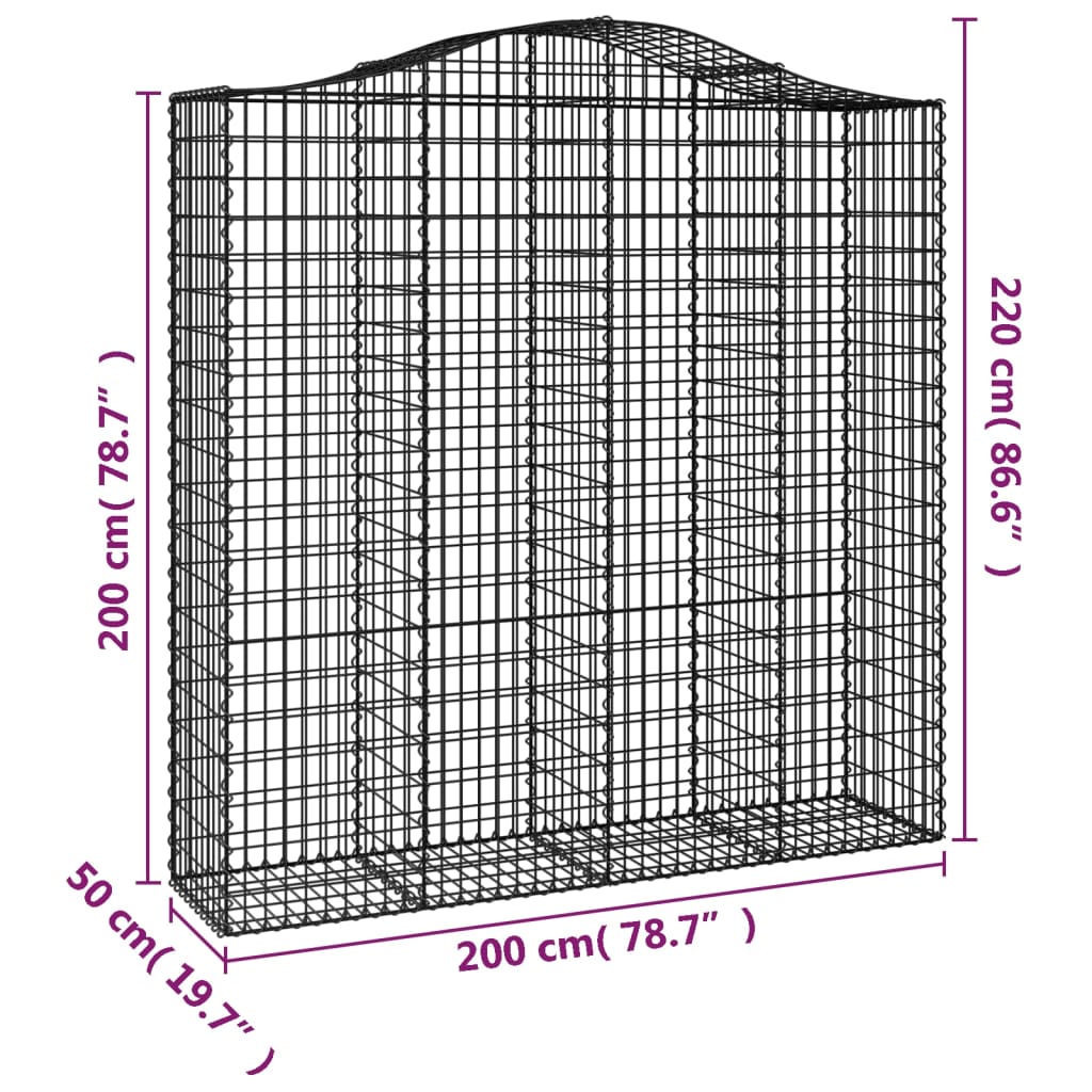 vidaXL arkveida gabiona grozi, 2 gb., 200x50x200/220cm, cinkota dzelzs