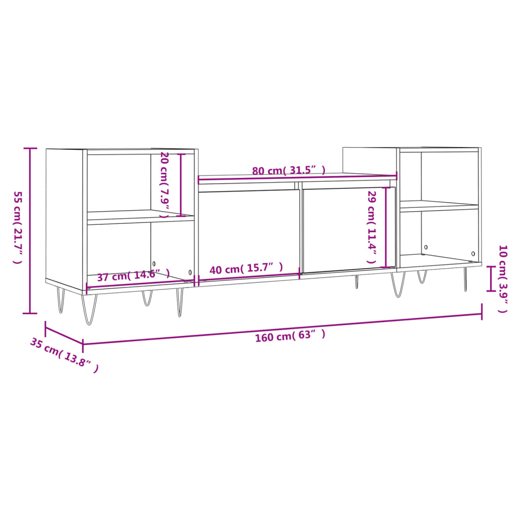 vidaXL TV skapītis, ozolkoka krāsa, 160x35x55 cm, inženierijas koks