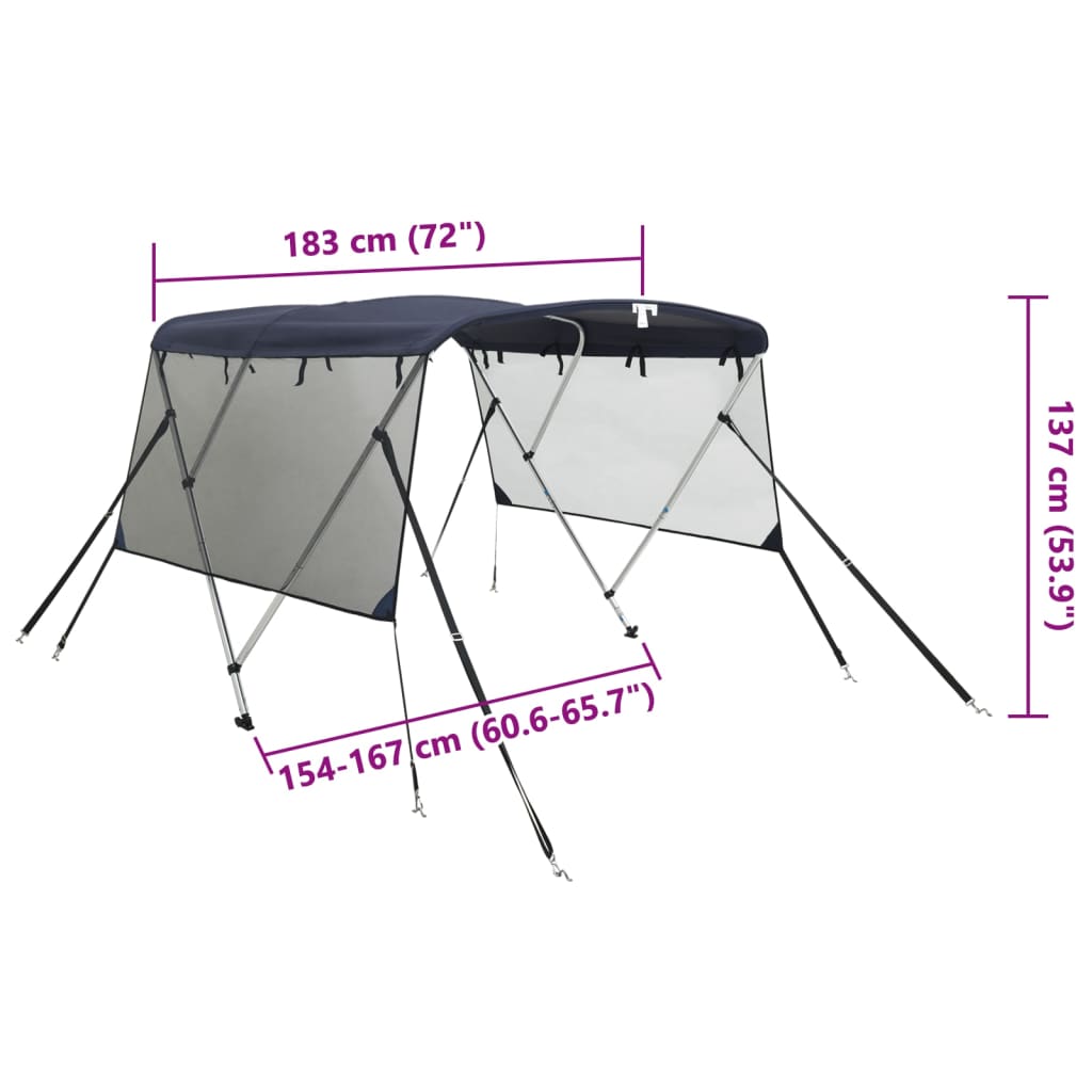 vidaXL trīsloku motorlaivas jumts ar tīkla sienām, 183x(154-167)x137cm