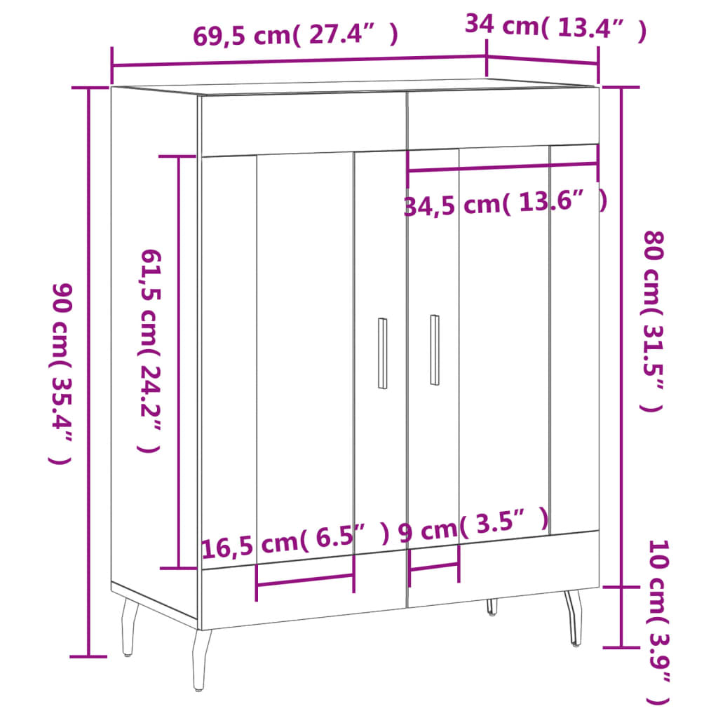 vidaXL kumode, ozolkoka krāsa, 69,5x34x90 cm, inženierijas koks