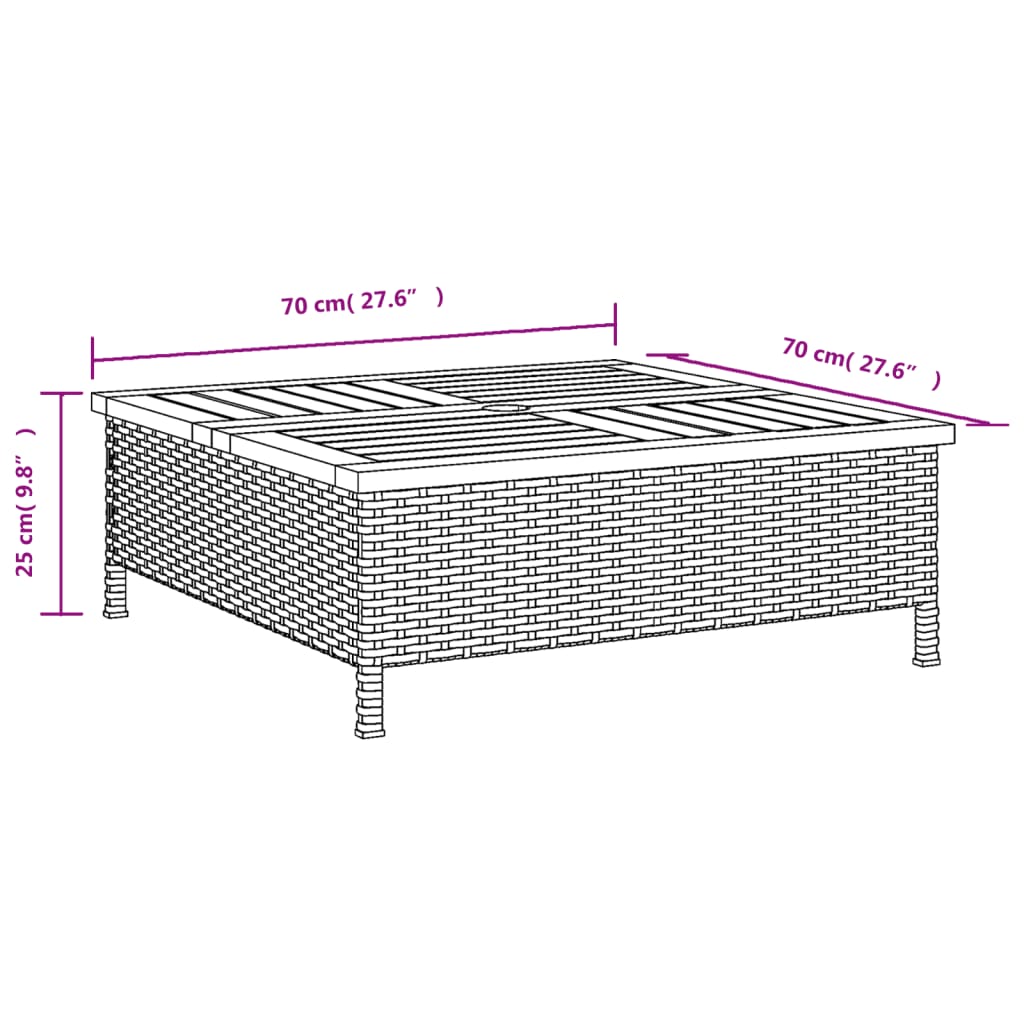 vidaXL saulessarga pamatnes pārsegs, 70x70x25 cm, bēša PE rotangpalma