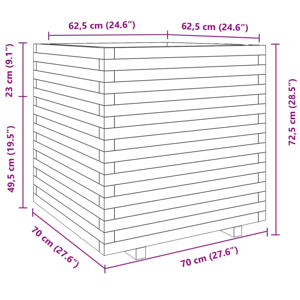 vidaXL dārza puķu kaste, 70x70x72,5 cm, impregnēts priedes koks