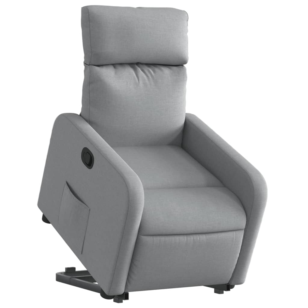 vidaXL atpūtas krēsls, paceļams, atgāžams, gaiši pelēks audums