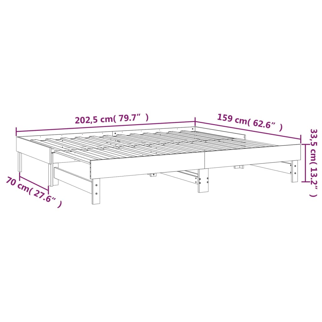 vidaXL izvelkama gulta, medus brūna, 2x(80x200) cm, priedes masīvkoks