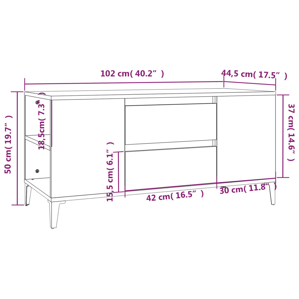 vidaXL TV skapītis, Sonomas ozola, 102x44,5x50 cm, inženierijas koks