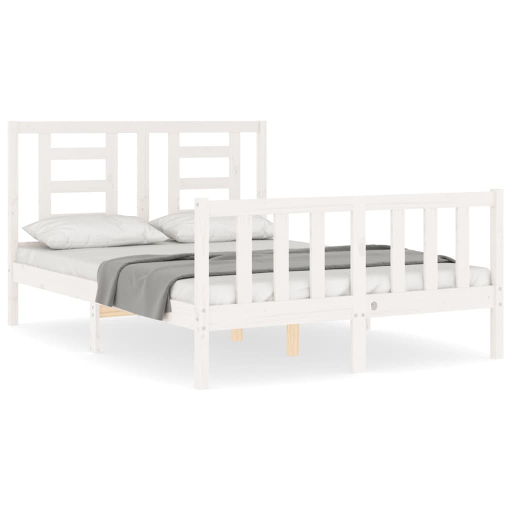 vidaXL gultas rāmis ar galvgali, balts, divvietīgs, masīvkoks