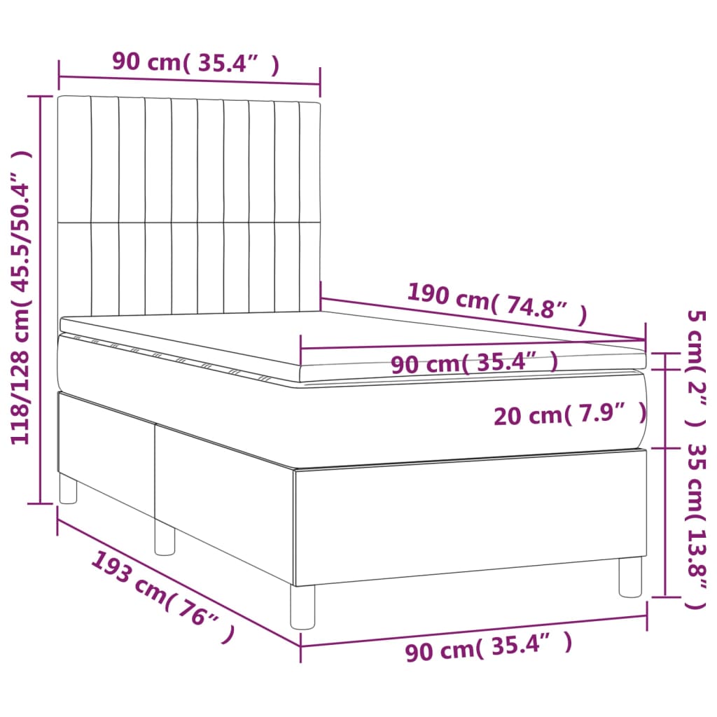 vidaXL atsperu gulta ar matraci, melna, 90x190 cm, audums