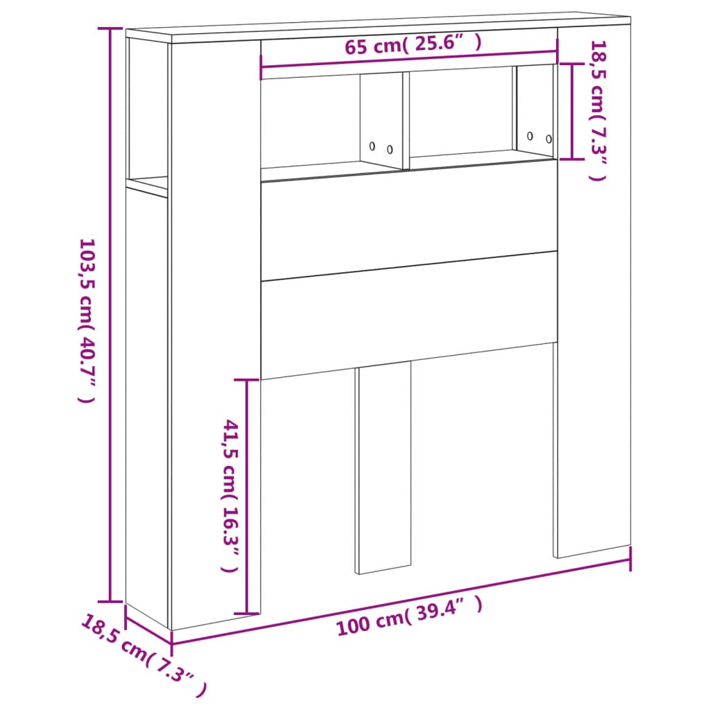 vidaXL gultas galvgalis ar LED, melns, 100x18,5x103,5 cm, koks