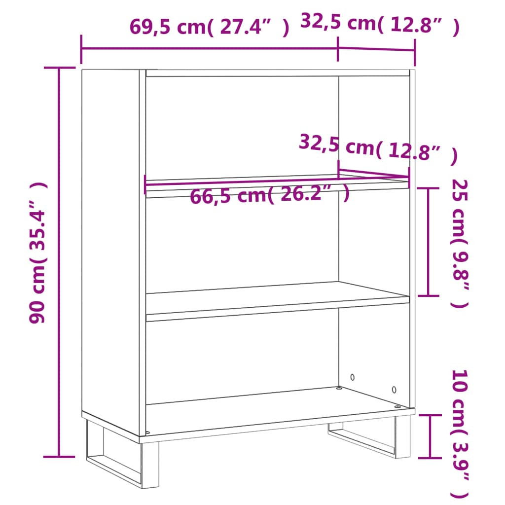 vidaXL plaukts, ozolkoka, 69,5x32,5x90 cm, inženierijas koks