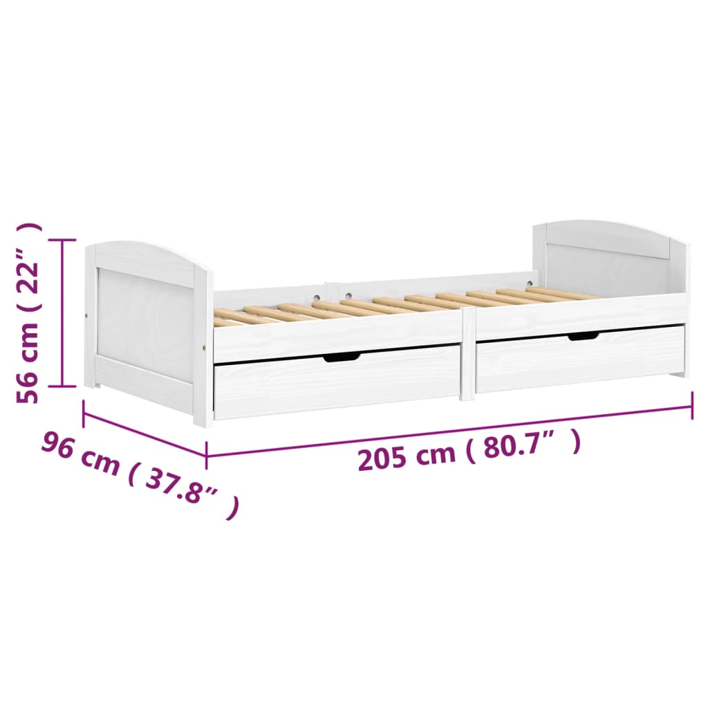 vidaXL dienas gulta IRUN, 2 atvilktnes, 90x200 cm, priedes masīvkoks