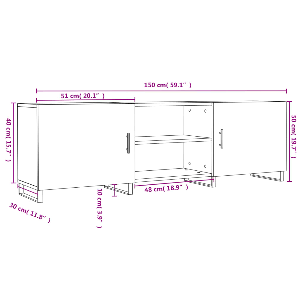 vidaXL TV skapītis, balts, 150x30x50 cm, inženierijas koks