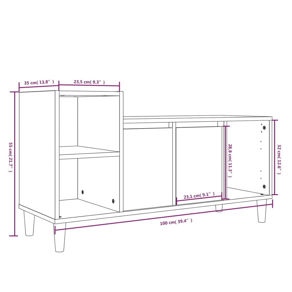 vidaXL TV skapītis, balts, 100x35x55 cm, inženierijas koks